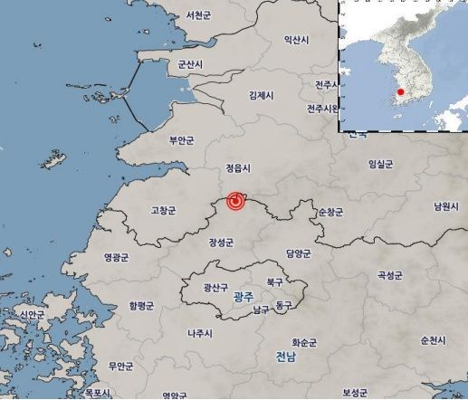 전남 장성군 북쪽 18㎞ 지역 규모 2.4 지진…"안전 유의"