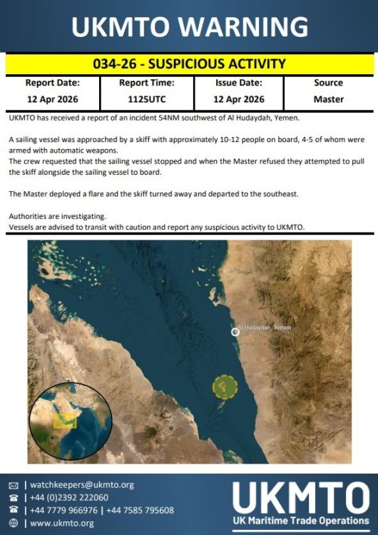 UKMTO "예멘 인근 홍해서 선박 피습…통항 주의해야"